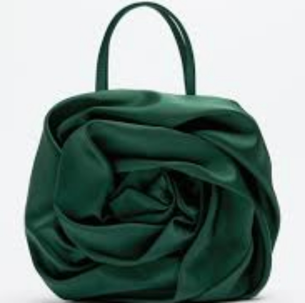 Satin effect flower bag green zara